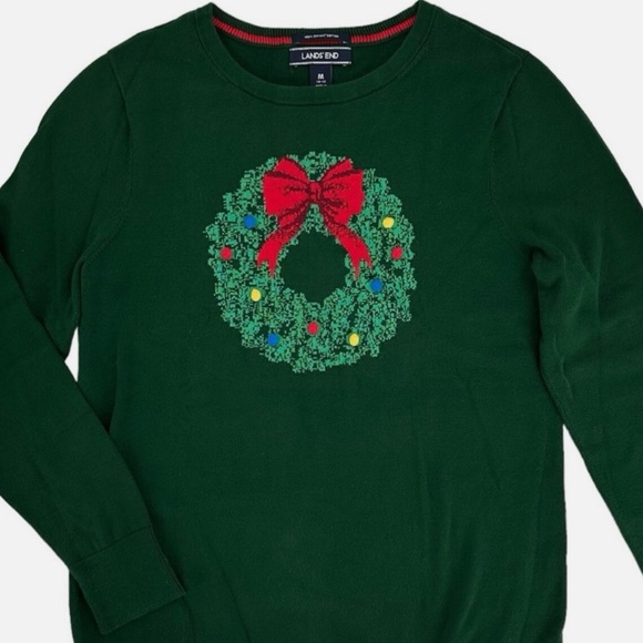 Lands’End  Festive Pine Christmas Supima Cotton Sweater. - Picture 1 of 8